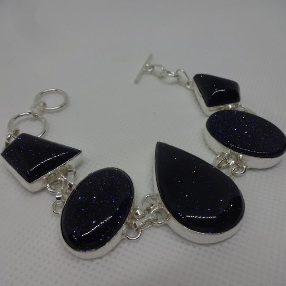 Sparkling "BLUE SUNSTONE" Handmade Sterling Bracelet 7" #693 - Picture 3 of 3